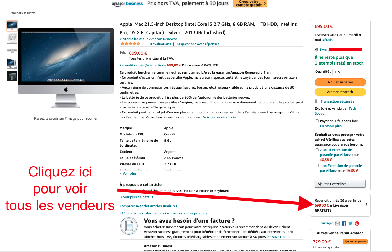 vérifier vendeur Amazon iMac reconditionné